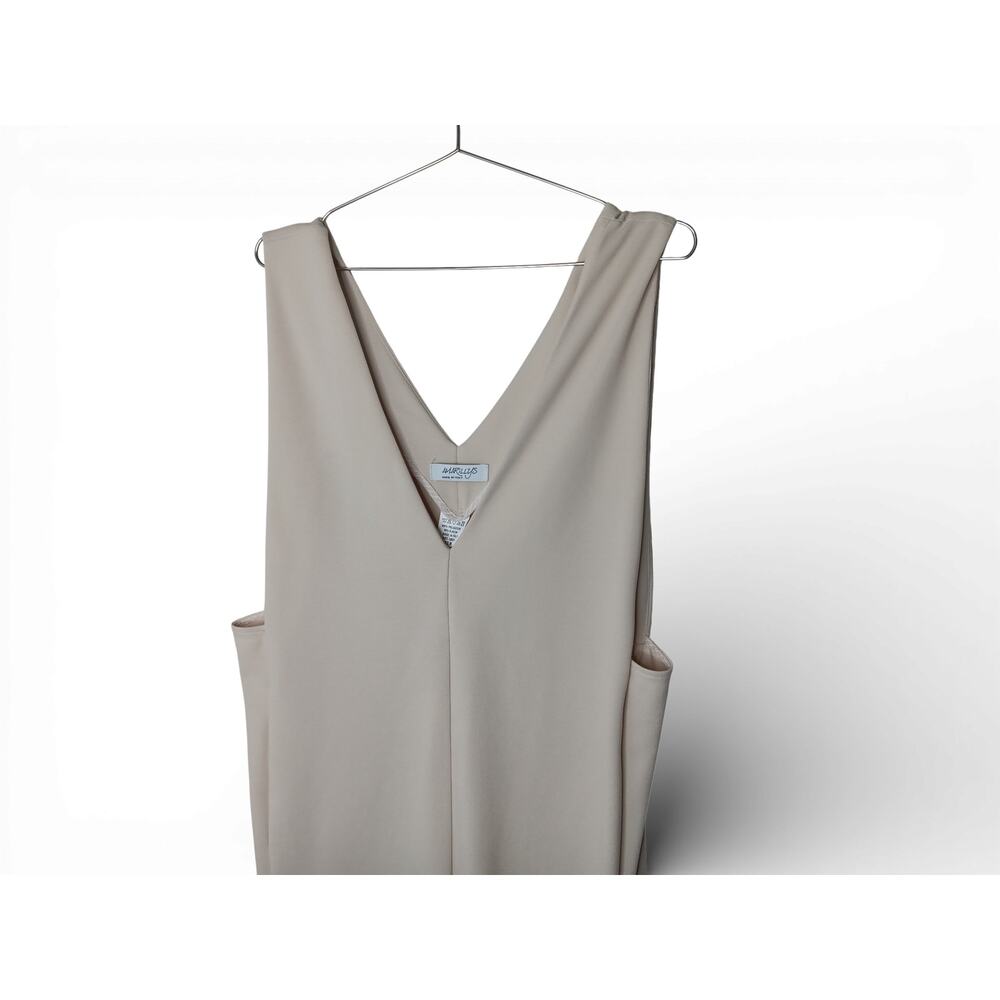 Amarilis Beige Wide Leg Jumpsuit Sleeveless V Neck Elegant Dressy Size M - Picture 6 of 14